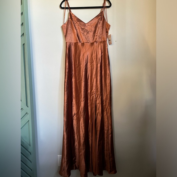 NWT Birdy Grey Shiny Satin Rust Dress - Picture 3 of 5